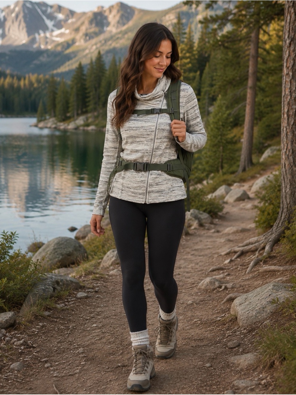 LOLE ZIP FRONT WOMENS JACKET - SZ L - GRAY AND‎ WHITE